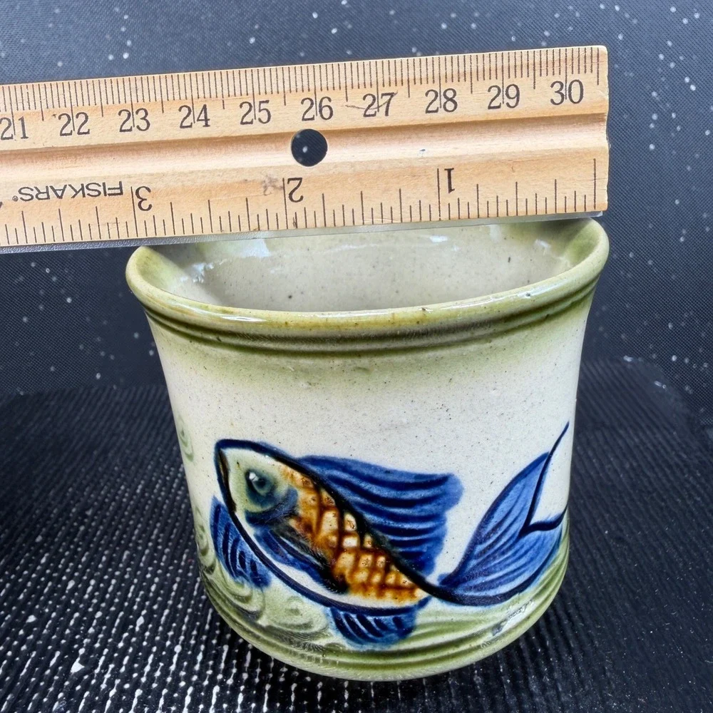 Tsuboya Ware Yachimun Japanese Pottery Fish Cups and Plates Set 6pc Okinawan